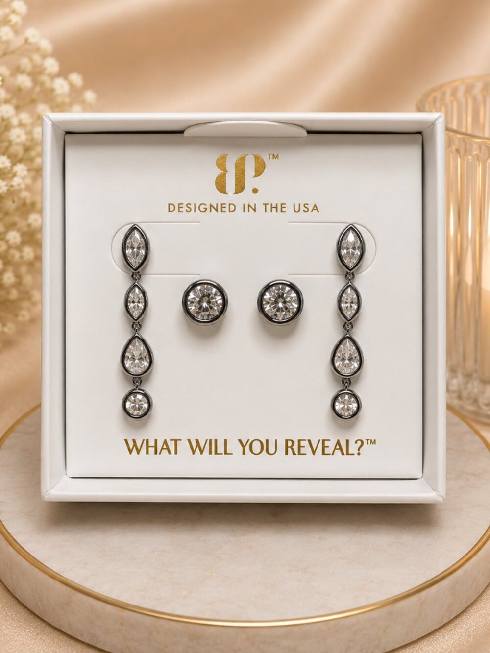 Bomb Party "The Briar Earrings" ER97844 Diamond CZ on Hematite $130 MSRP